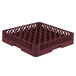 A burgundy Vollrath TR9 Traex® glass rack with 49 compartments.