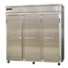 A large stainless steel Continental Refrigerator with three solid half doors.