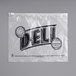 A white plastic deli saddle bag with a printed logo.