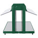 A white rectangular metal Hatco countertop buffet warmer with green trim and two shelves.