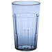 A slate blue Cambro plastic tumbler with a clear rim.