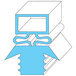 A blue and white line drawing of a rectangular box with a blue arrow.