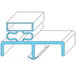 A blue line drawing of a rectangular object with a blue and white design.