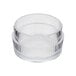 A clear plastic container with a round white lid.