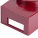 A red Robot Coupe motor support box with a hole in the top.