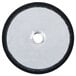 A round black and white clutch disc with a hole in the middle.