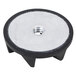 A black and silver round metal clutch disc with a hole in the center.