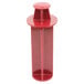 A red plastic container with a round top and a red lid.