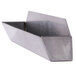 A silver metal rectangular tray with a handle.