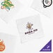 A group of white Choice cocktail napkins with different black and orange logos.