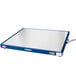 A blue and white rectangular Hatco heated shelf warmer with a metal wire.