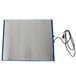 A rectangular navy metal Hatco heated shelf with a wire attached.