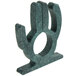 A green metal cactus napkin ring with a hole in it.