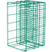 a green wire rack with many small holes