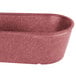 A red metal breadstick basket with a handle.