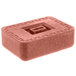 A brown rectangular container with a square opening and a rectangular lid with a square design in the middle.