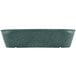 A green plastic HS Inc. breadstick basket with a handle.