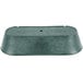 A black rectangular metal basket with a hole in the bottom.