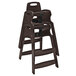 A stack of Koala Kare dark brown plastic high chairs.