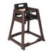 A Koala Kare brown high chair with a black seat.