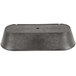 A black rectangular metal basket with a hole in it.