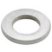 A close-up of a round stainless steel washer.