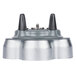 A silver metal Waring size adapter with two black handles.