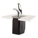 A San Jamar FrontLine in-counter condiment dispenser system on a metal counter with a faucet.
