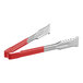 Two Vollrath stainless steel tongs with red Kool-Touch handles.