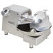 A Hobart commercial food processor with a circular blade on a counter.