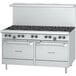A stainless steel Garland commercial range with 10 burners and 2 ovens.