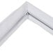 A close-up of a white vinyl corner gasket with a white plastic frame.