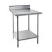 An Advance Tabco stainless steel work table with undershelf.