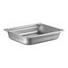 A Vollrath stainless steel rectangular pan with a handle.