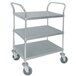 An Advance Tabco stainless steel 3 shelf utility cart with wheels.