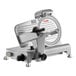 An Avantco manual meat slicer with a circular metal blade on a stand.