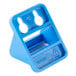 A blue plastic San Jamar wall-mount hanging bracket with holes for Saf-T-Ice totes.