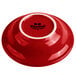 A red bowl with a white rim.
