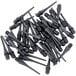 A close-up of a pile of black screws.