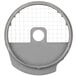 A gray circular Robot Coupe dicing kit with grids.