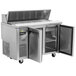 A Turbo Air stainless steel 2 door refrigerated sandwich prep table.