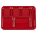 Carlisle 614R05 10 inch x 14 inch Red ABS Plastic Right Hand 6 Compartment Tray