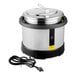 An electric stainless steel induction rethermalizer with a lid and power cord.