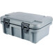 A granite gray plastic box with black handles.