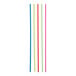 A group of neon beverage stirrers in blue, green, pink, and red.