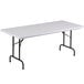 A gray Correll rectangular folding table with black legs.