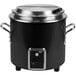 A black Vollrath countertop rethermalizer with a stainless steel lid.
