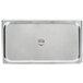A silver rectangular Vollrath flat cover with a ring in the middle.
