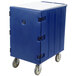 A navy blue Cambro mobile cart for sheet pans and trays with wheels.