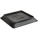 A black square deli server with text on it.